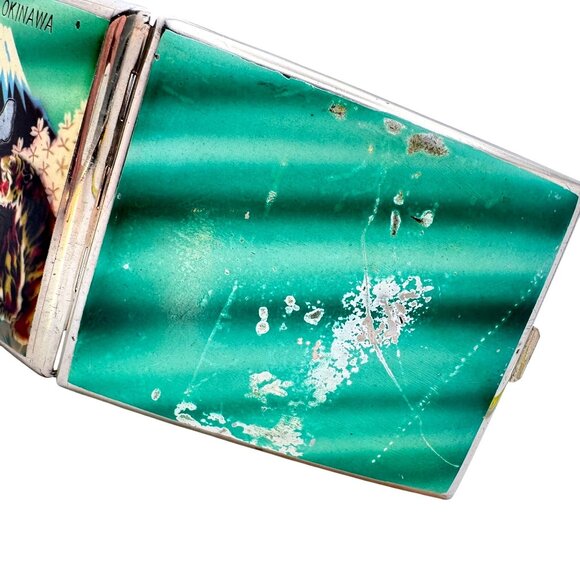 Enamel Cigarette Case Memory Of Okinawa Japan Map 3.75" Silver Tone Vintage - Picture 10 of 10